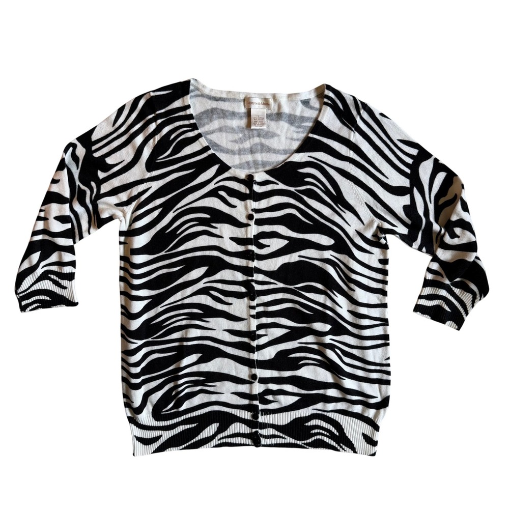 Monroe & Main Zebra Animal Print Womens Button Up Cardigan Cotton Blend